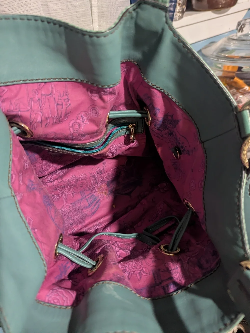 lancel  Paris Green Leather Tote Bag